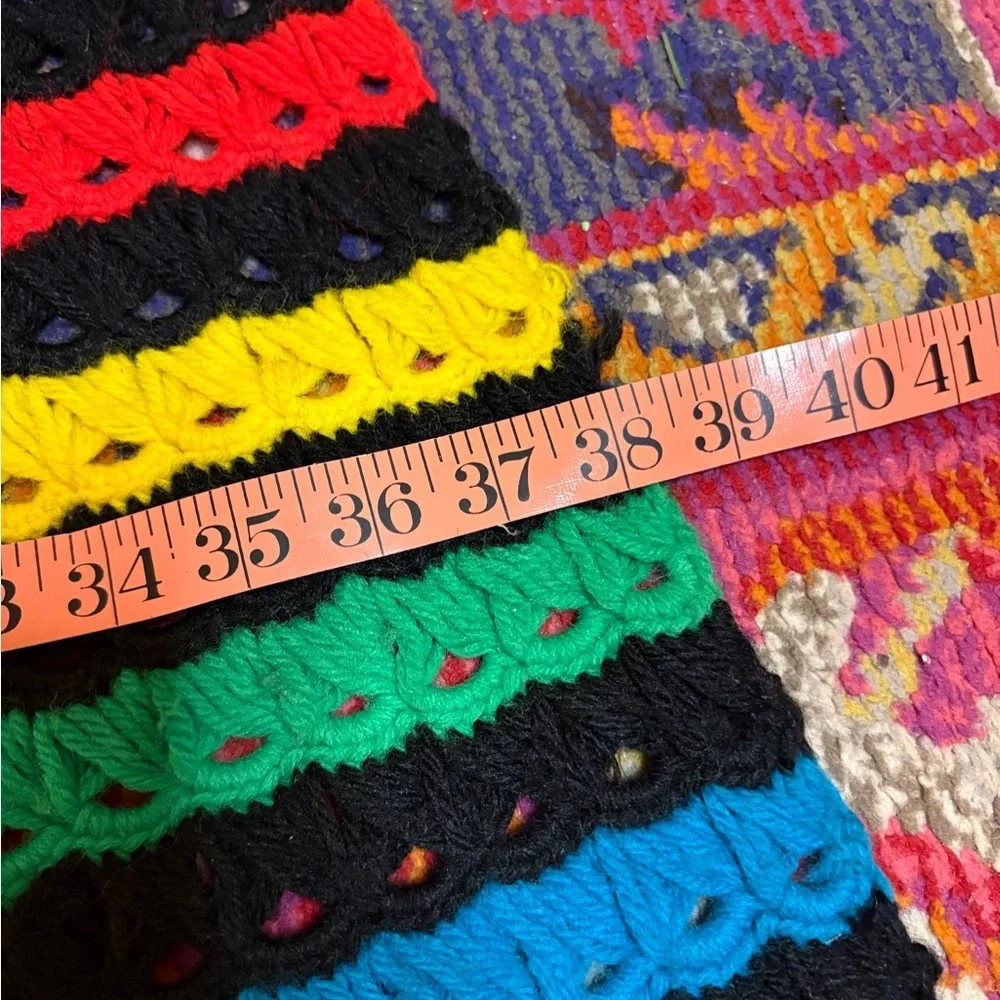Vintage Colorful Rainbow Crochet Fringe Blanket